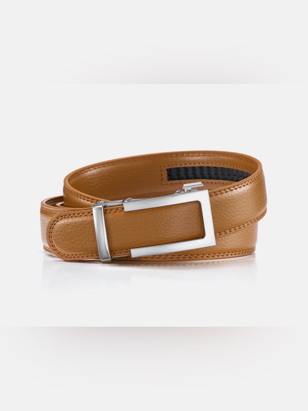 Vittelo Ratchet Belt – Classic Brown/Tan Leather with Silver Buckle